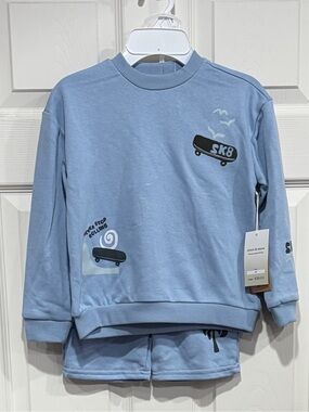 STITCH & STONE Toddler Boys 4T Sweatshirt and Shorts Set Blue Chambray NWT